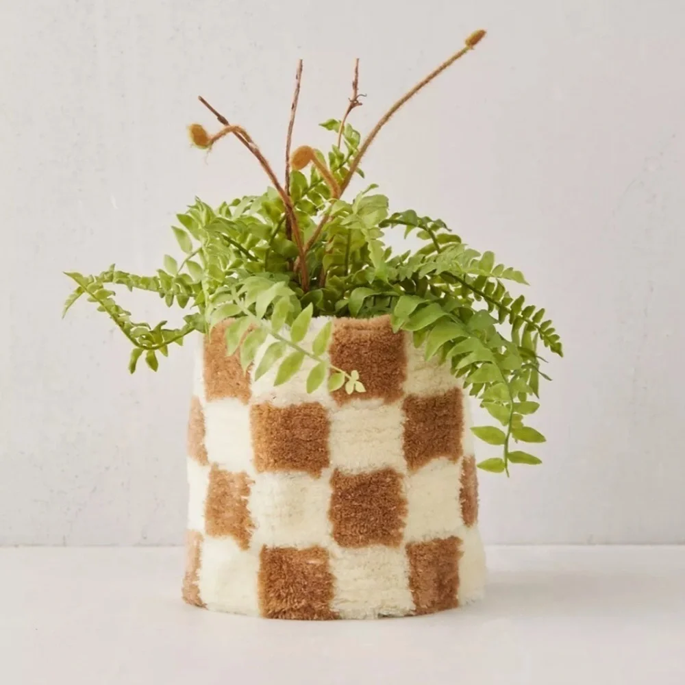 NWT Urban Outfitters Checkerboard Tufted Planter Cover